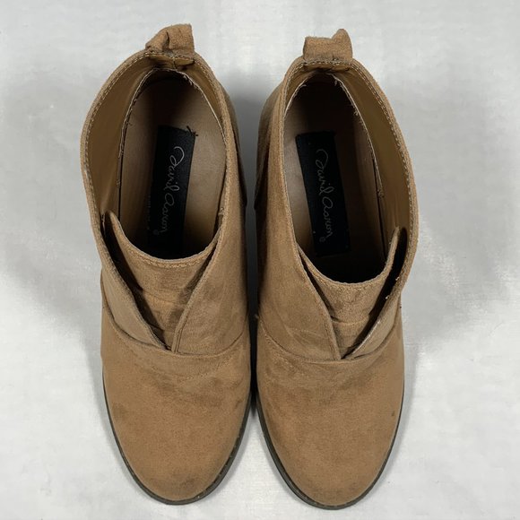 David Aaron Tan Suede Wedge Ankle Boots Size 6.5 - Picture 7 of 11